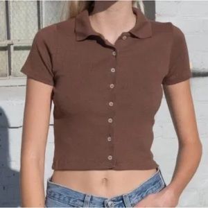 Brandy Melville Caroline Brown Crop Collar Tee